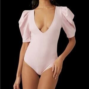 New Free People rose va va voom deep v body suit
